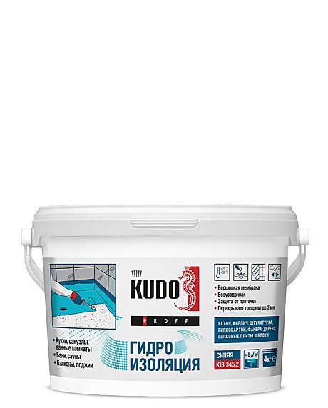 Гидроизоляция бесшовная эластичная акриловая KUDO PROFF – 4 кг