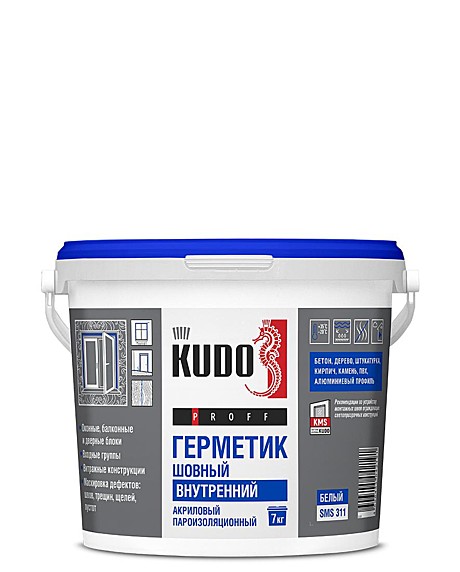 Герметик акриловый ВНУТРЕННИЙ KUDO PROFF, 7 кг, SMS-311, белый