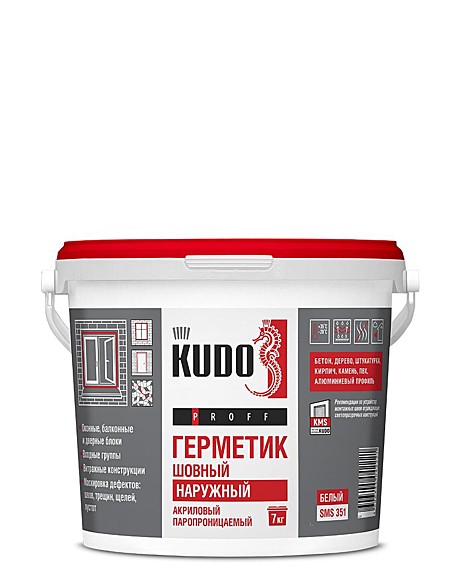 Герметик акриловый НАРУЖНЫЙ KUDO PROFF, 7 кг, SMS-351, белый