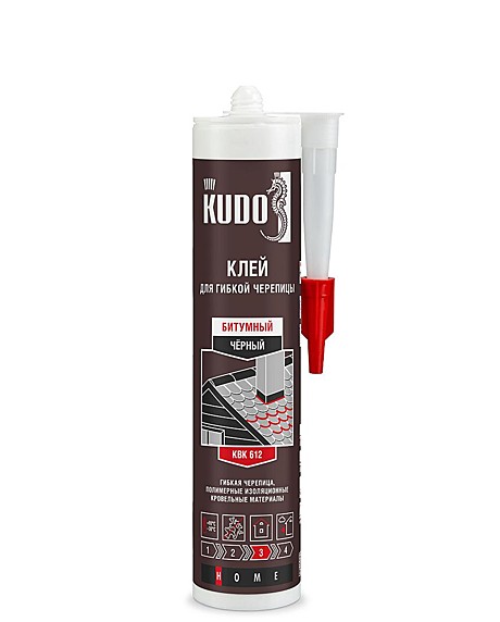 Клей KUDO HOME KBK-612 битумный для гибкой кровли, черный, 280 мл