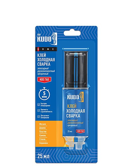 Клей эпоксид двухкомпон (шприц) 25 мл прозрачный KUDO HOME